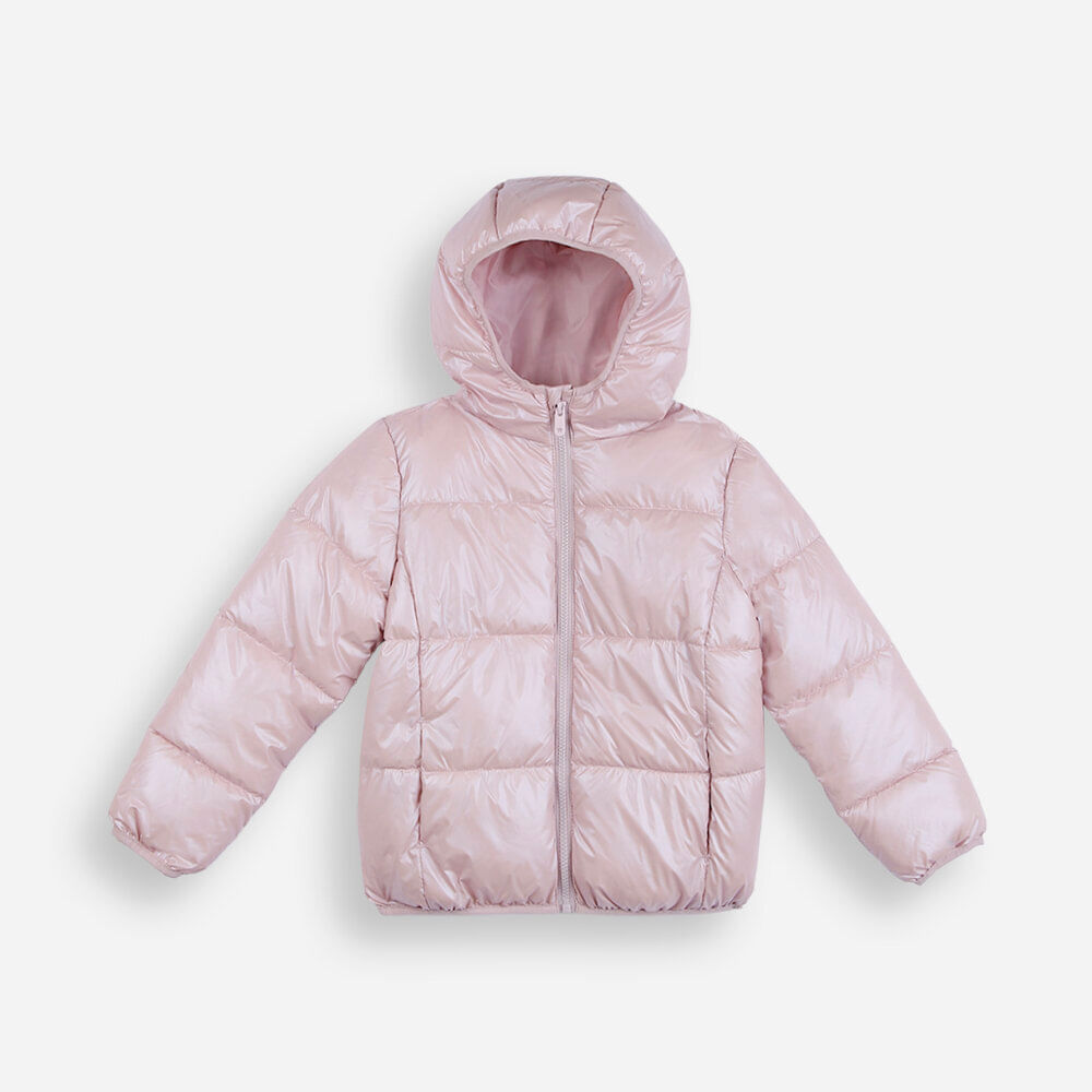 Jaqueta puffer infantil metalizada rosa
