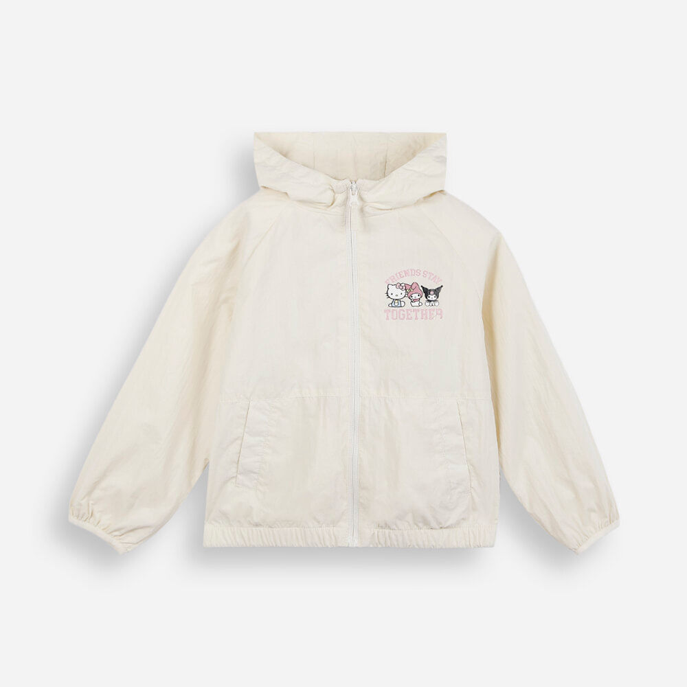 Jaqueta corta vento infantil com capuz hello kitty e amigos off white