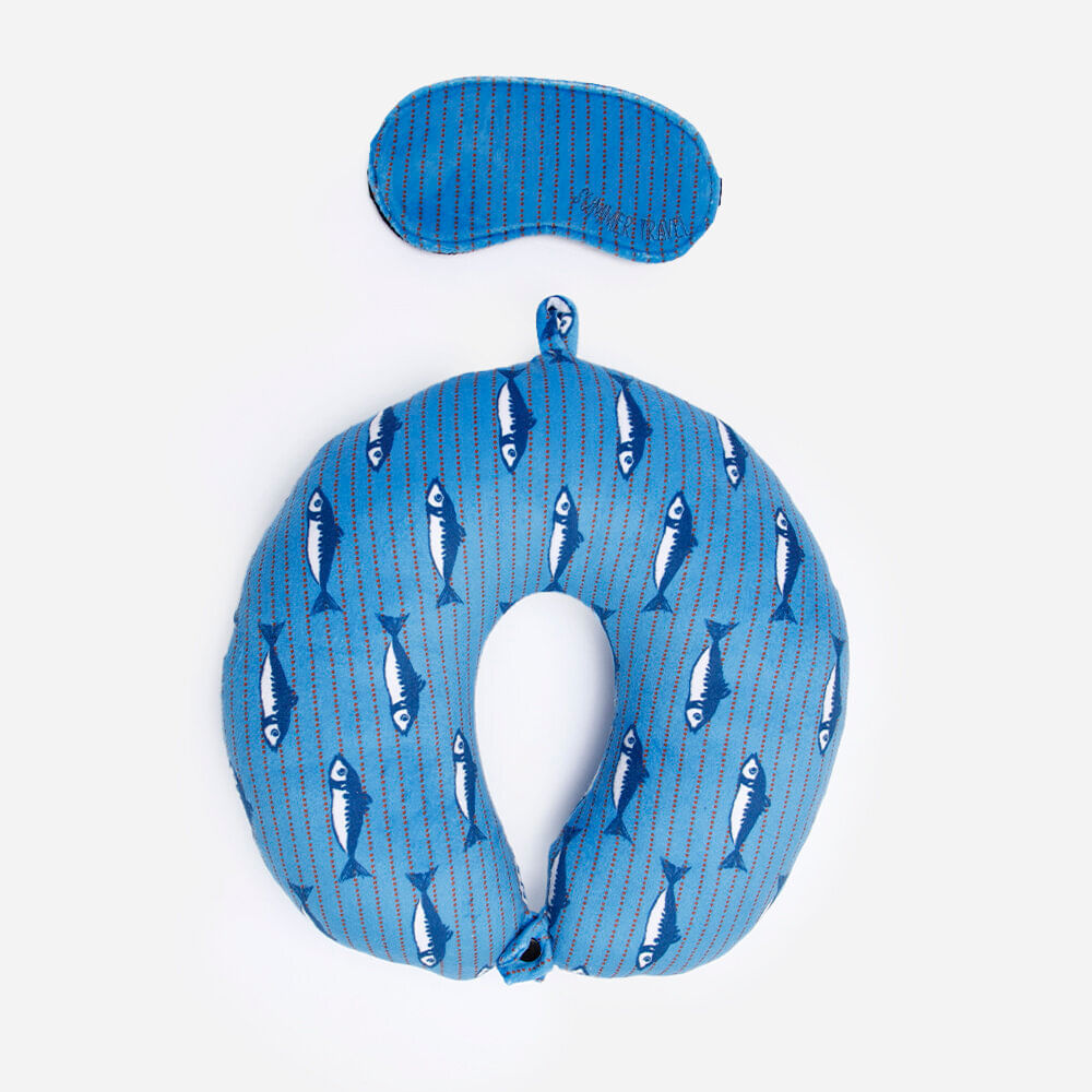 Apoio de pescoço com máscara de dormir sardinhas azul Apoio de pescoço com máscara de dormir sardinhas azul