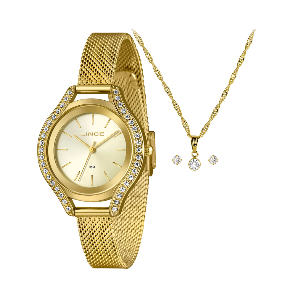 Kit relógio feminino lince analógico lrgm059l36 kad5c1kx dourado Kit relógio feminino lince analógico lrgm059l36 kad5c1kx dourado