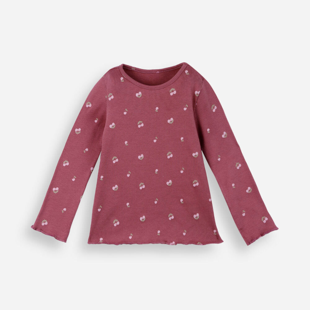 Blusa infantil de algodão cerejas canelada vinho