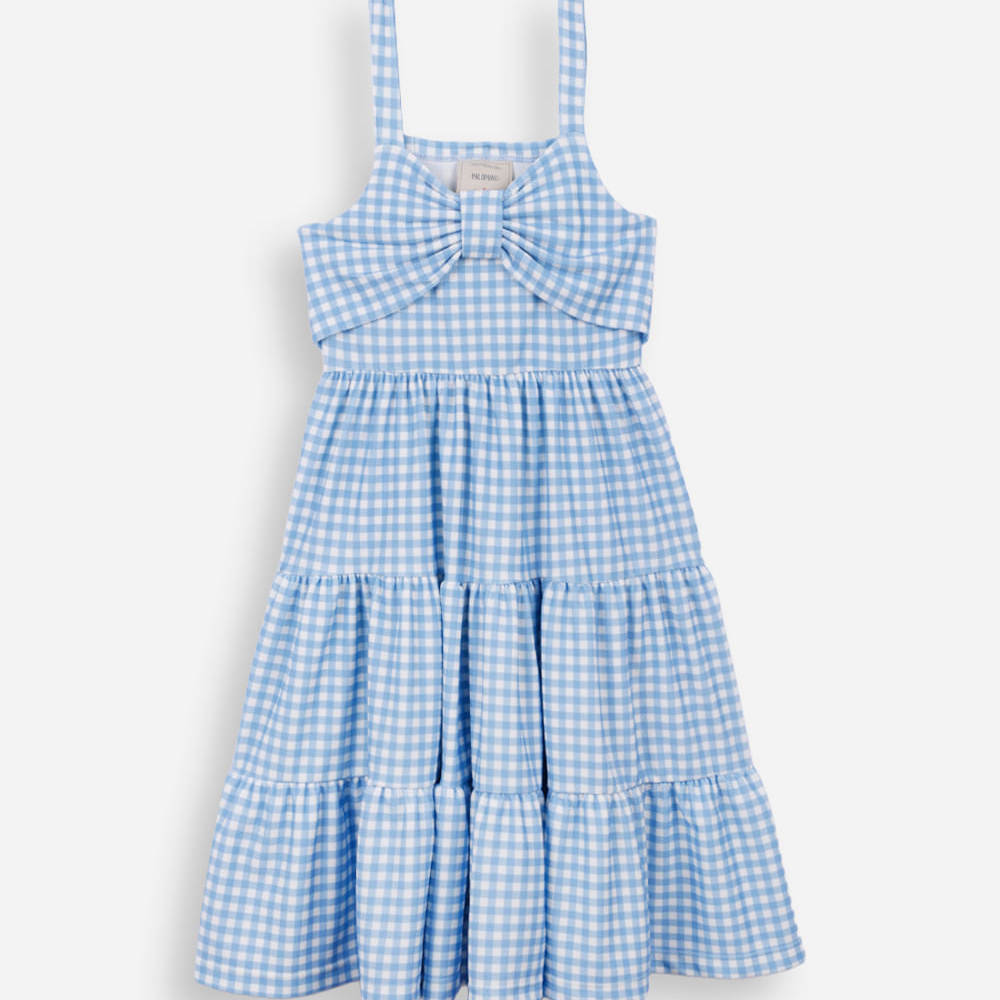 Vestido alça fina infantil com recorte xadrez colorido