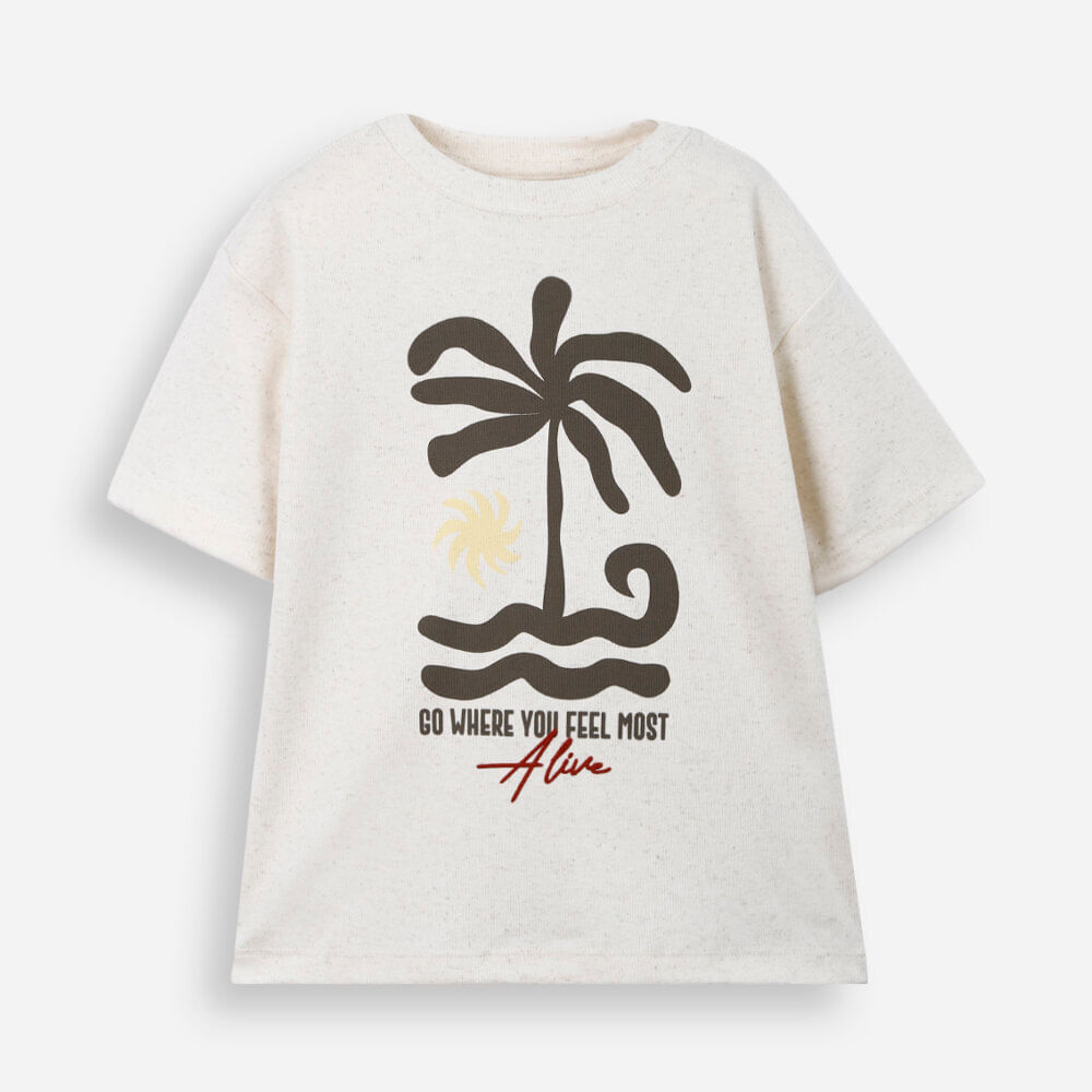 Camiseta infantil manga curta estampada bege