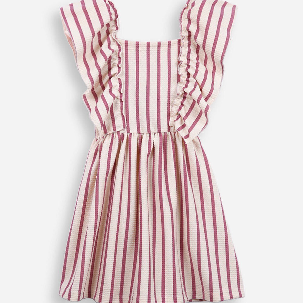 Vestido infantil com babado texturizado listrado colorido Vestido infantil com babado texturizado listrado colorido