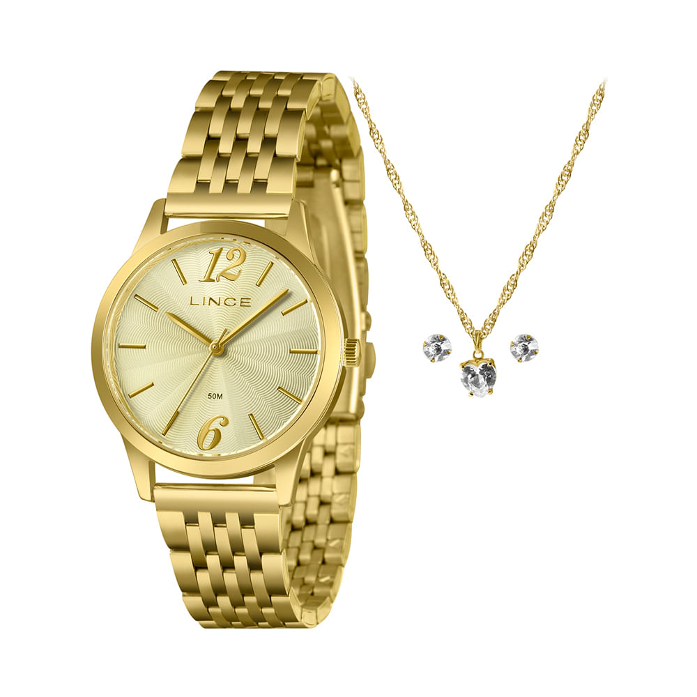 Kit relógio feminino lince analógico lrgm035l36 kbqyc2kx dourado Kit relógio feminino lince analógico lrgm035l36 kbqyc2kx dourado