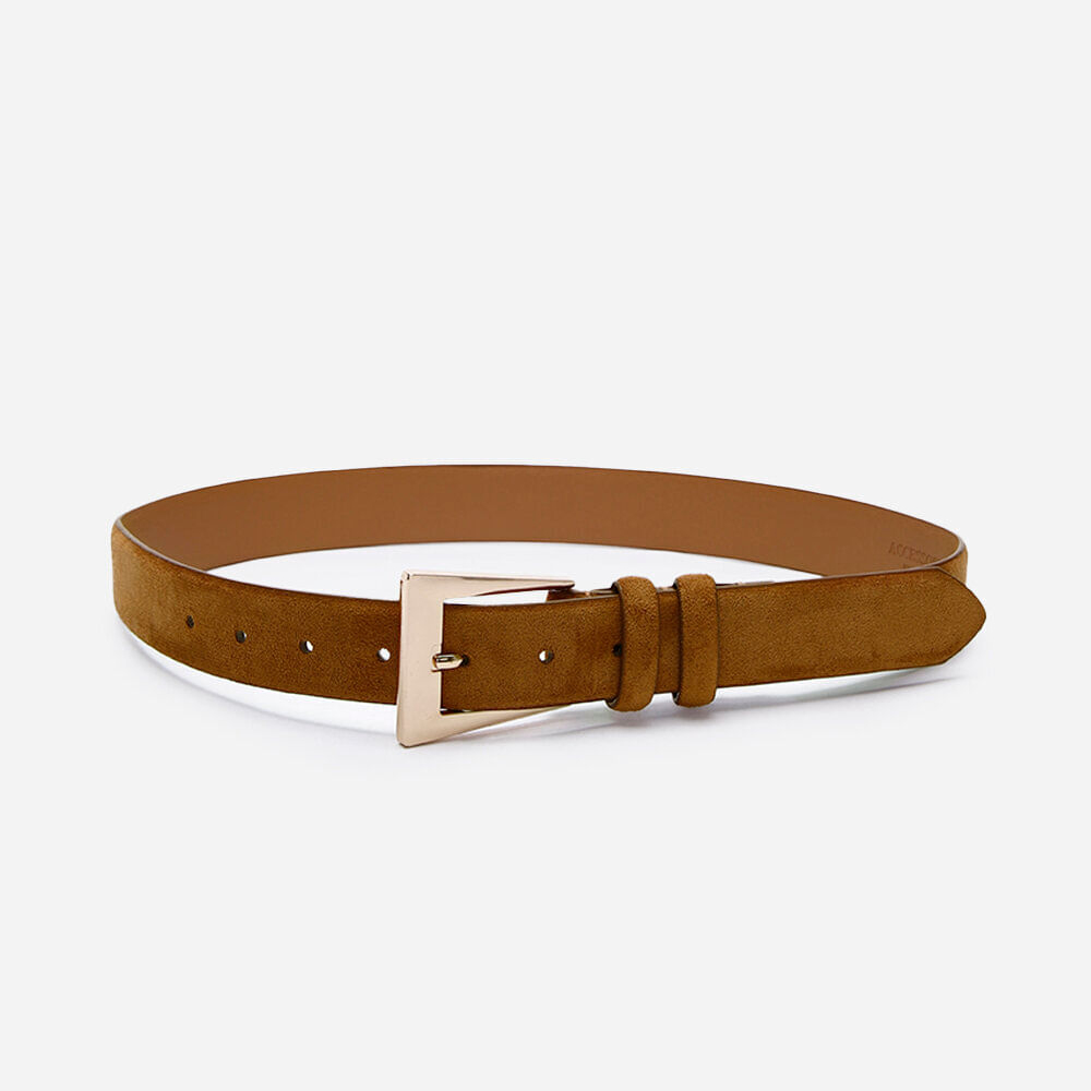 Cinto de suede fivela retangular marrom