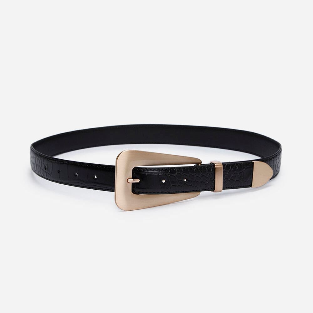 Cinto croco com fivela triangular preto Cinto croco com fivela triangular preto