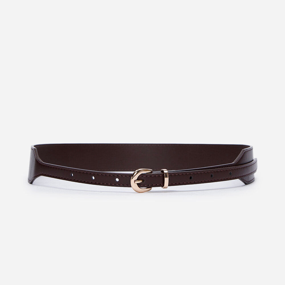 Cinto feminino corset com fivela arredondada marrom