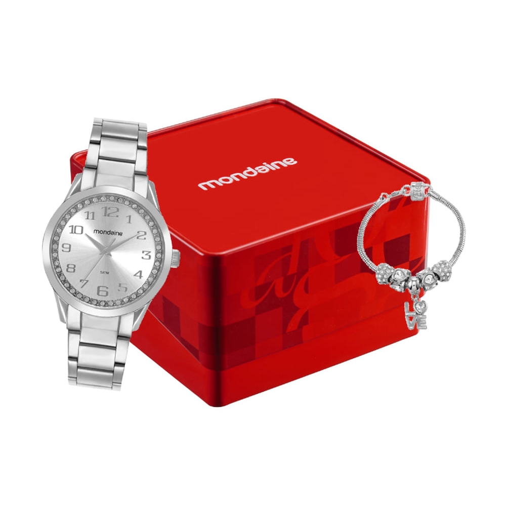 Kit relógio feminino mondaine analógico 99764l0mvne1kd prateado Kit relógio feminino mondaine analógico 99764l0mvne1kd prateado