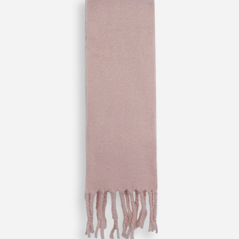 Cachecol de tricot felpado com franjas rosa