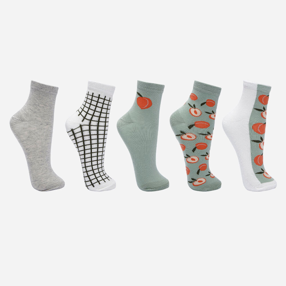 Kit de 5 meias femininas estampadas colorida