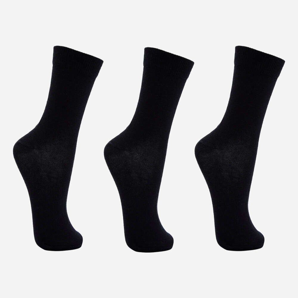 Kit de 3 meias cano alto preto