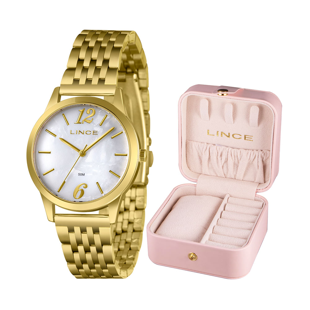 Kit relógio feminino lince analógico lrgm035l36 b2kx pj dourado Kit relógio feminino lince analógico lrgm035l36 b2kx pj dourado