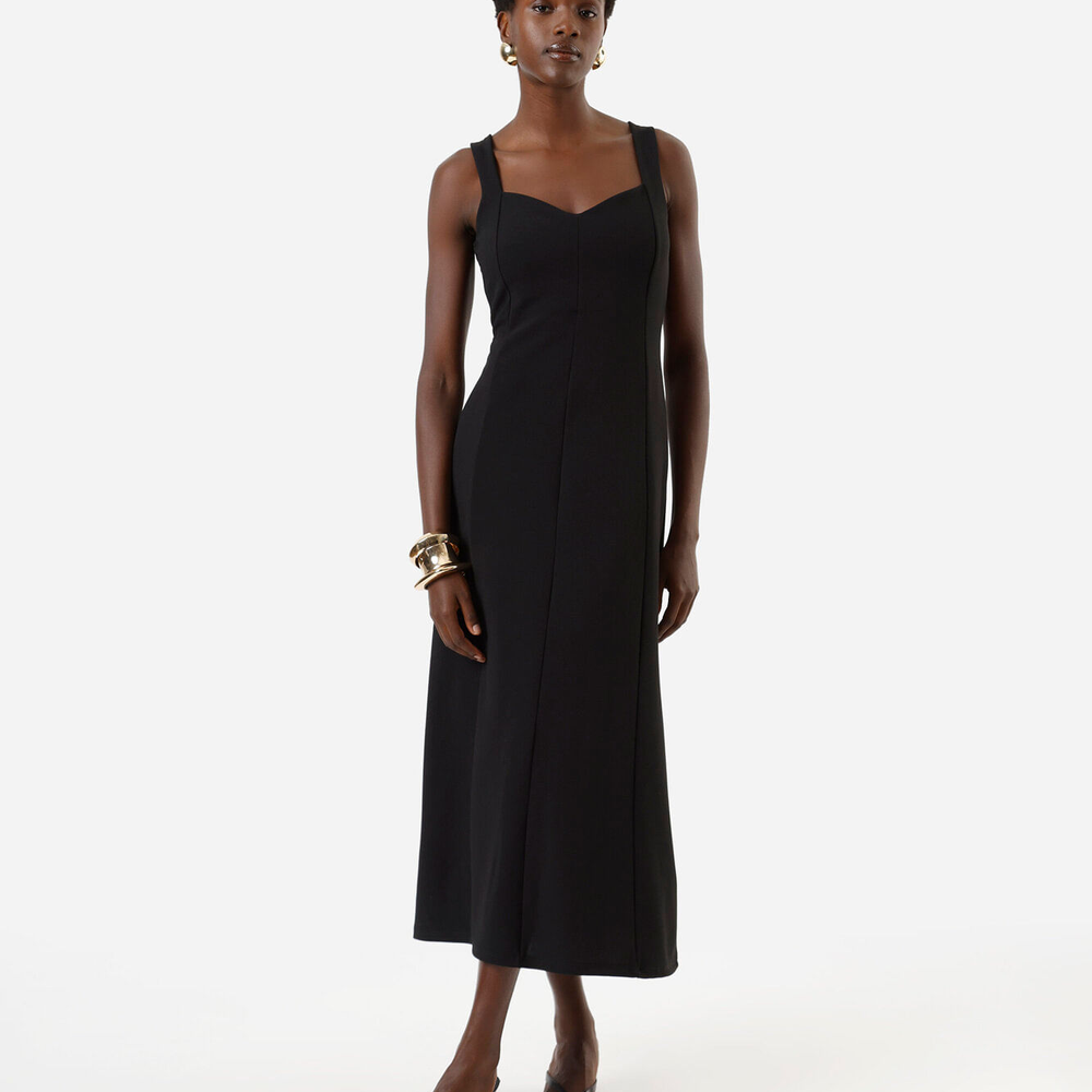Vestido midi feminino decote coração preto Vestido midi feminino decote coração preto