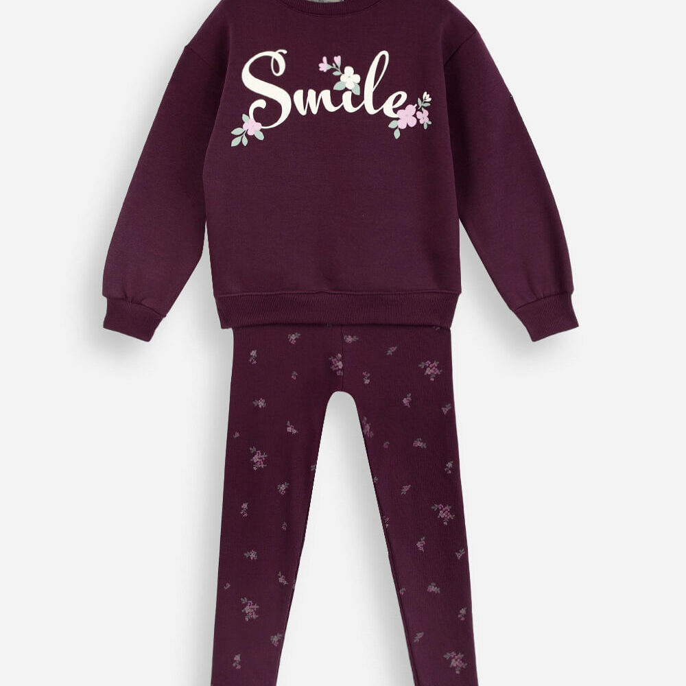 Conjunto infantil de moletom floral vinho Conjunto infantil de moletom floral vinho
