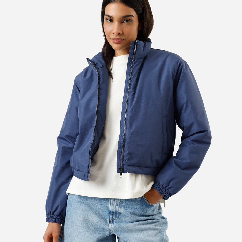 Jaqueta puffer feminina gola alta azul Jaqueta puffer feminina gola alta azul