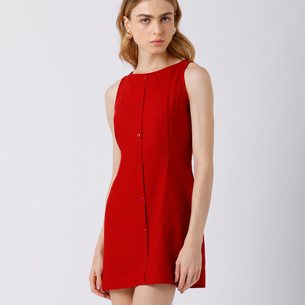 Vestido curto feminino com linho mindset vermelho Vestido curto feminino com linho mindset vermelho