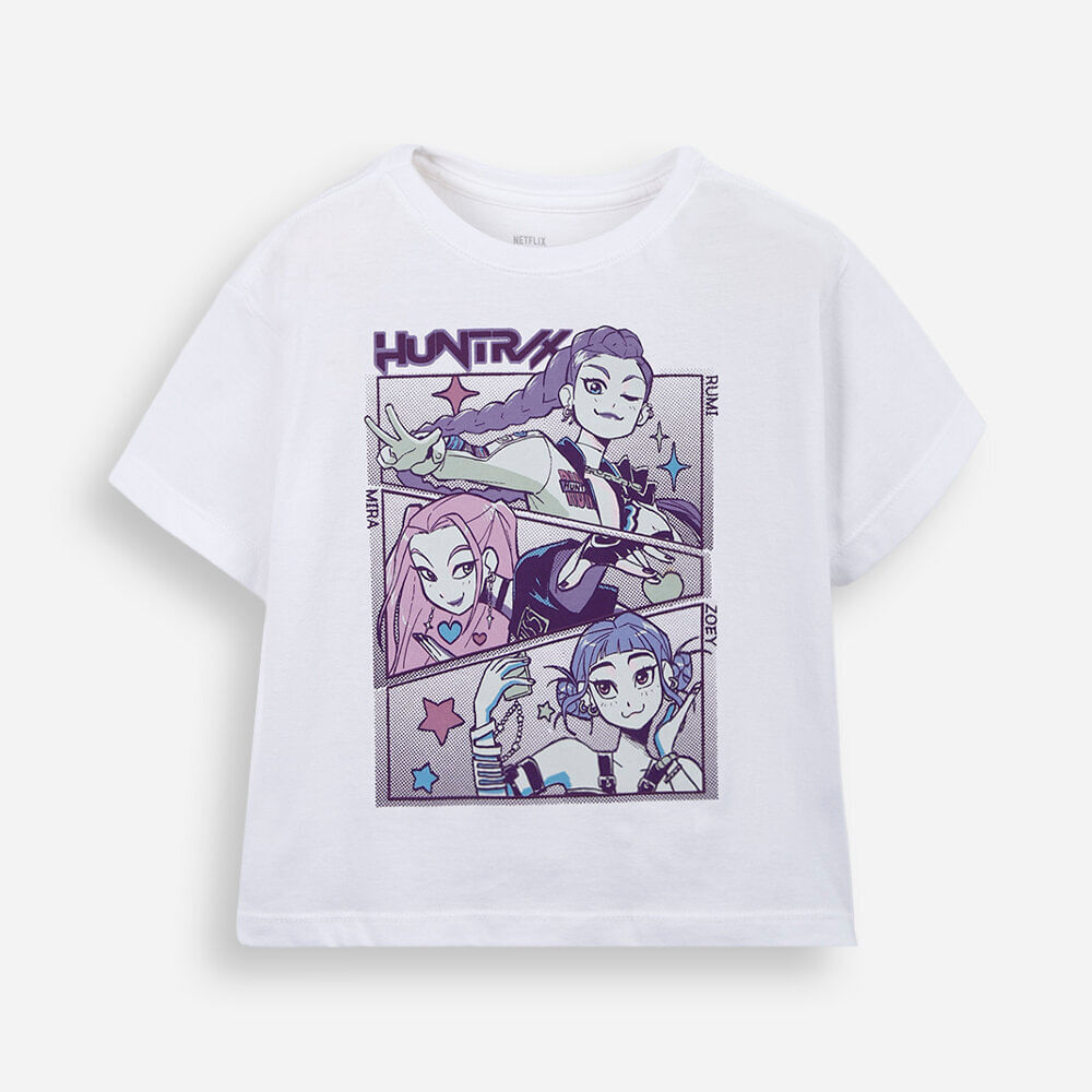 Camiseta infantil nina guerreiras k pop huntrix off white Camiseta infantil nina guerreiras k pop huntrix off white