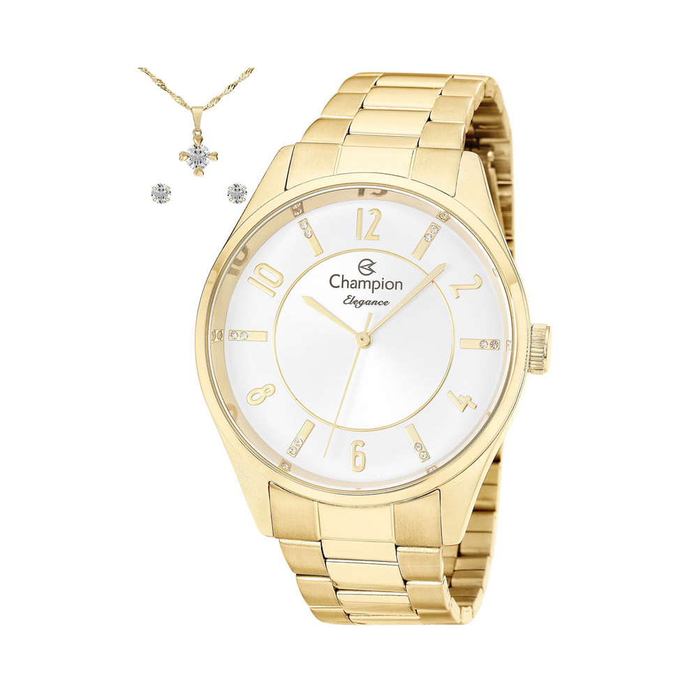 Kit relógio feminino champion analógico cn26288w dourado Kit relógio feminino champion analógico cn26288w dourado