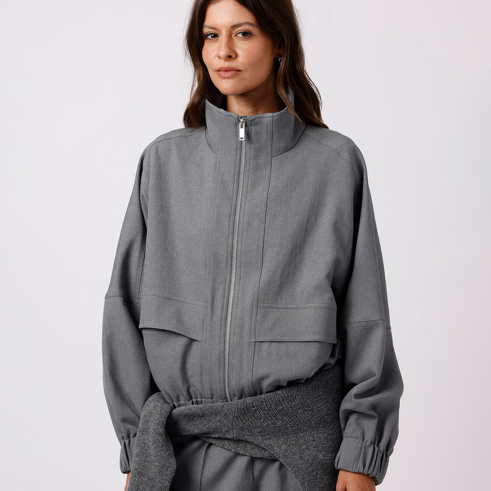 Jaqueta bomber feminina gola funnel neck mindset cinza Jaqueta bomber feminina gola funnel neck mindset cinza