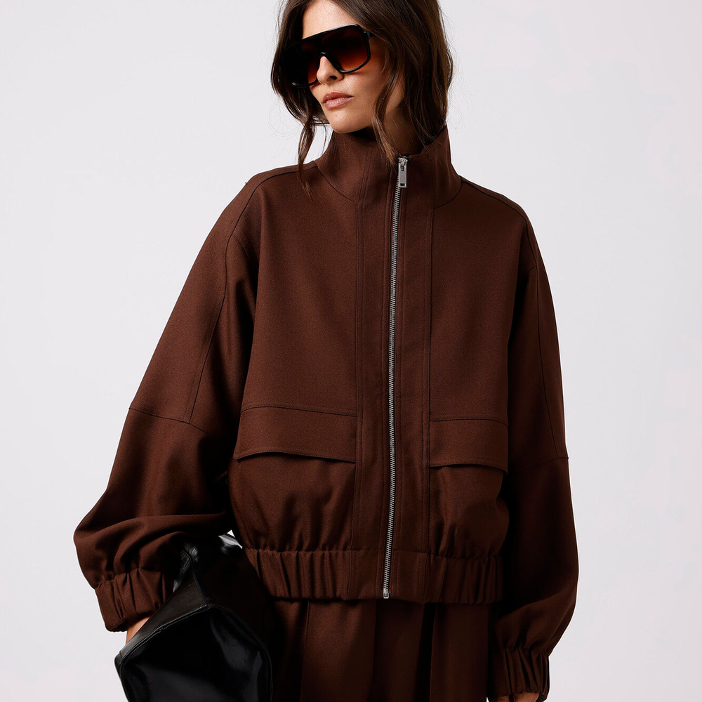 Jaqueta bomber feminina gola funnel neck mindset marrom Jaqueta bomber feminina gola funnel neck mindset marrom