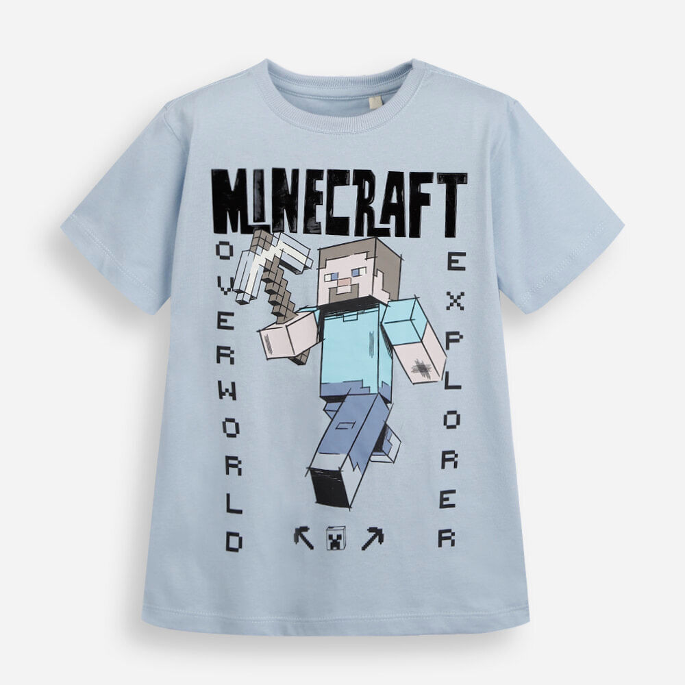 Camiseta infantil de algodão minecraft azul Camiseta infantil de algodão minecraft azul
