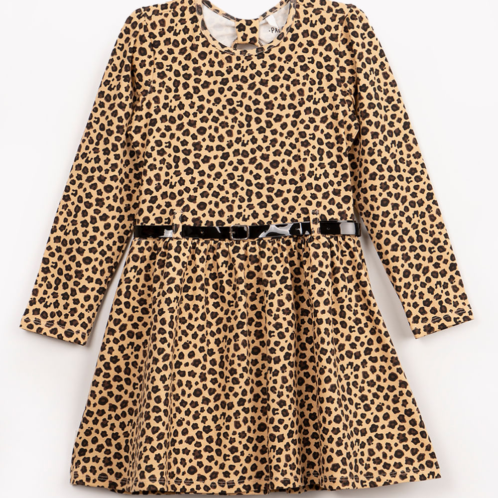 Vestido infantil manga longa animal print marrom Vestido infantil manga longa animal print marrom