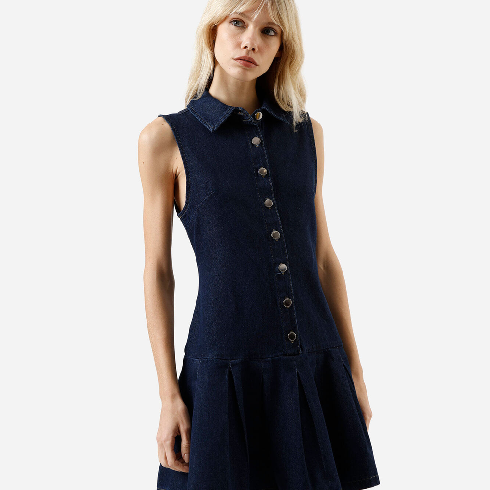 Vestido curto feminino jeans com pregas azul Vestido curto feminino jeans com pregas azul
