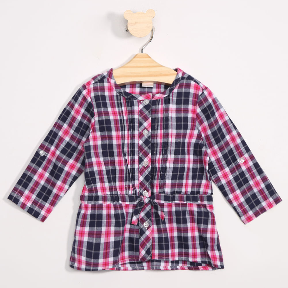 Camisa Infantil Estampada Xadrez Manga Longa Rosa Escuro Camisa Infantil Estampada Xadrez Manga Longa Rosa Escuro