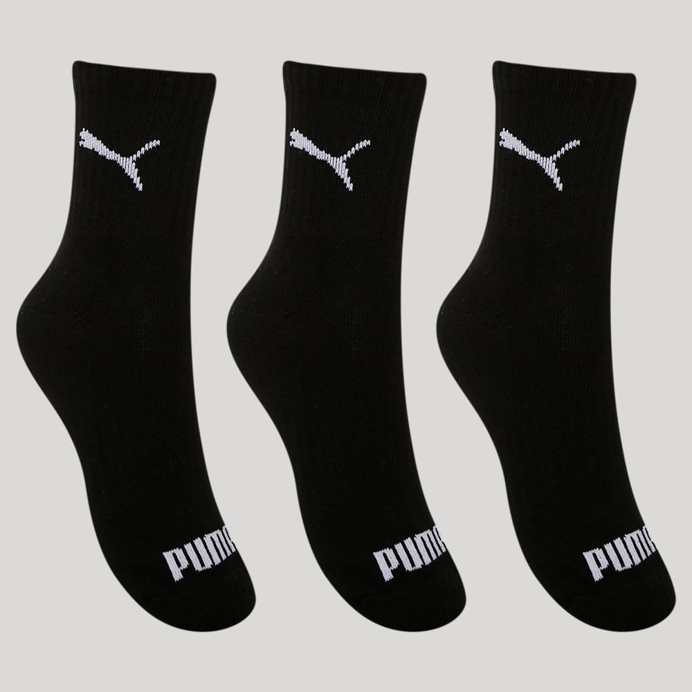 Kit de 3 Pares de Meias Masculinas Cano médio Puma - preto