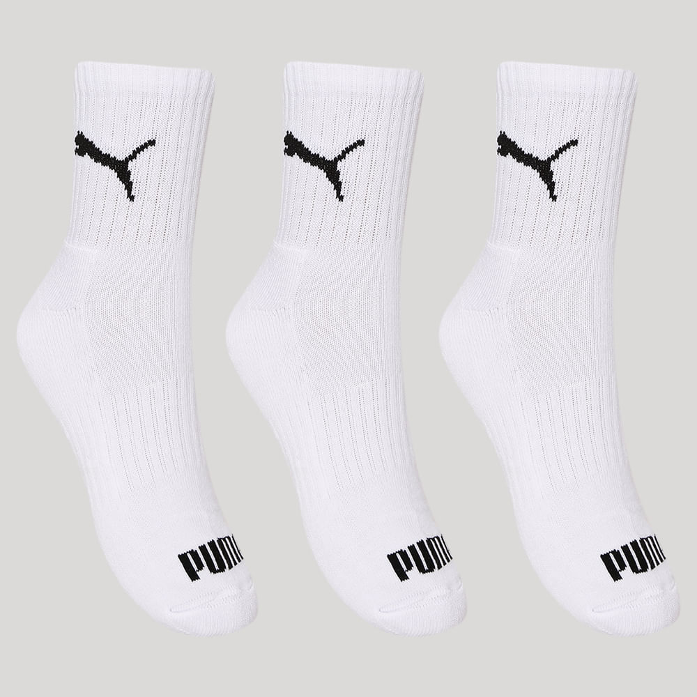 Kit de 3 Pares de Meias Masculinas Cano médio Puma - branco Kit de 3 Pares de Meias Masculinas Cano médio Puma - branco