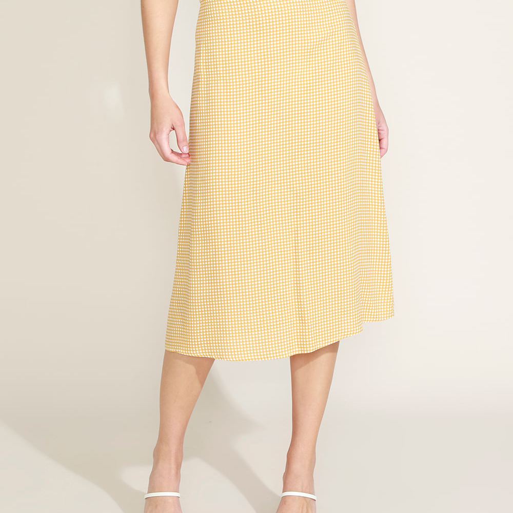 Saia Feminina Mindset Midi Estampada Xadrez Vichy Amarela Saia Feminina Mindset Midi Estampada Xadrez Vichy Amarela