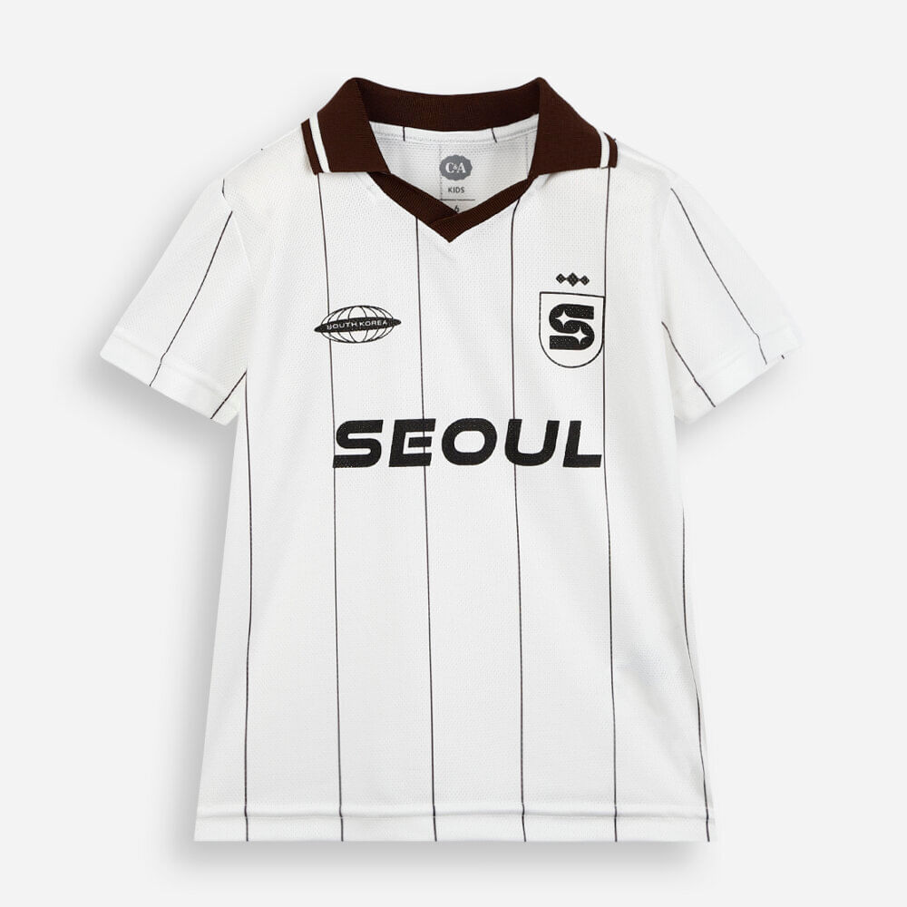 Camiseta infantil esportiva listrada off white Camiseta infantil esportiva listrada off white