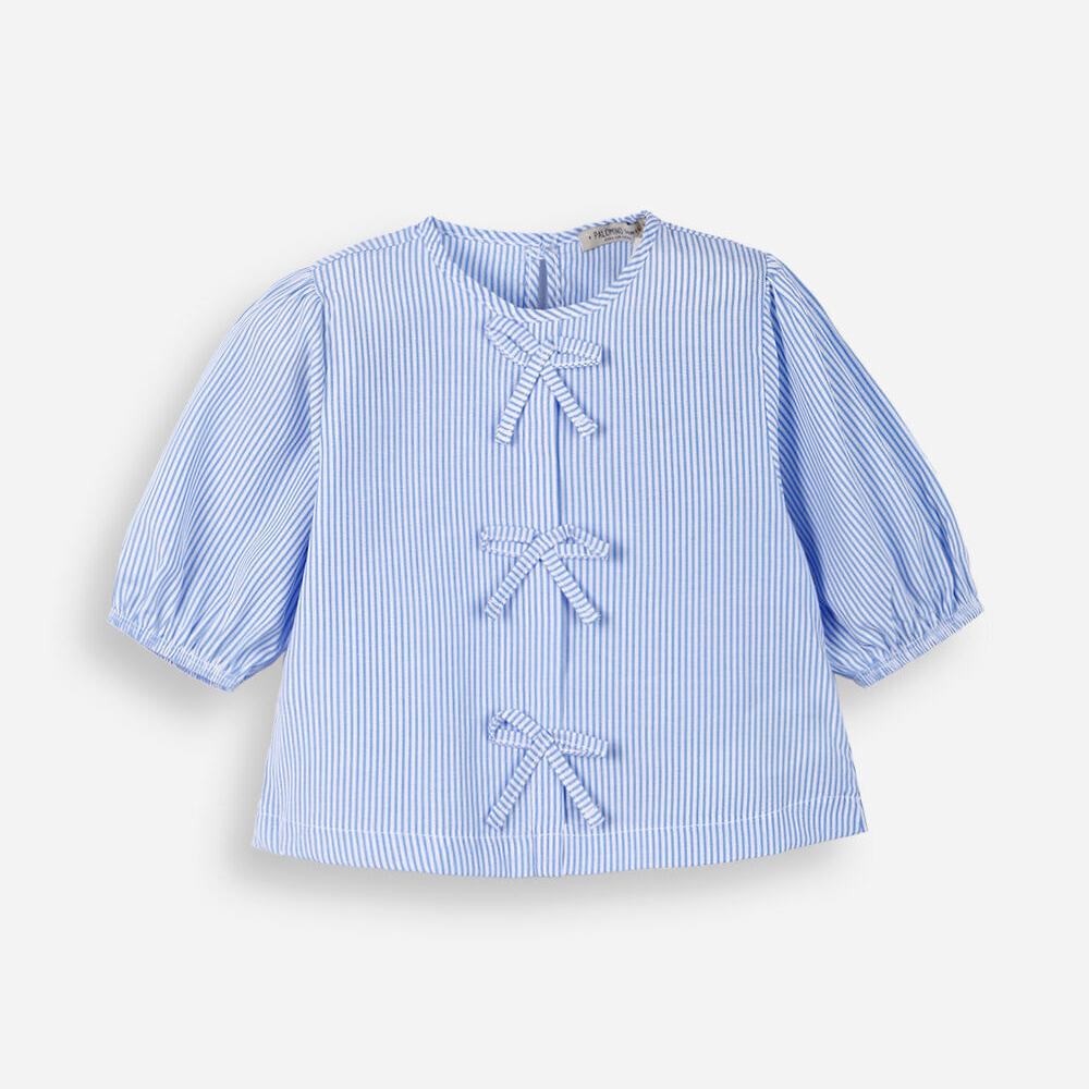 Bata infantil com lacinhos listrada azul Bata infantil com lacinhos listrada azul
