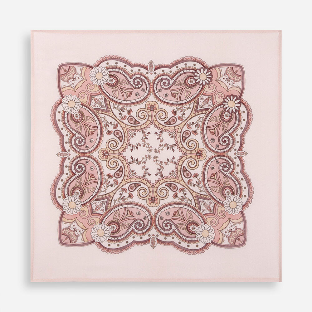 Lenço quadrado floral arabesco rosa