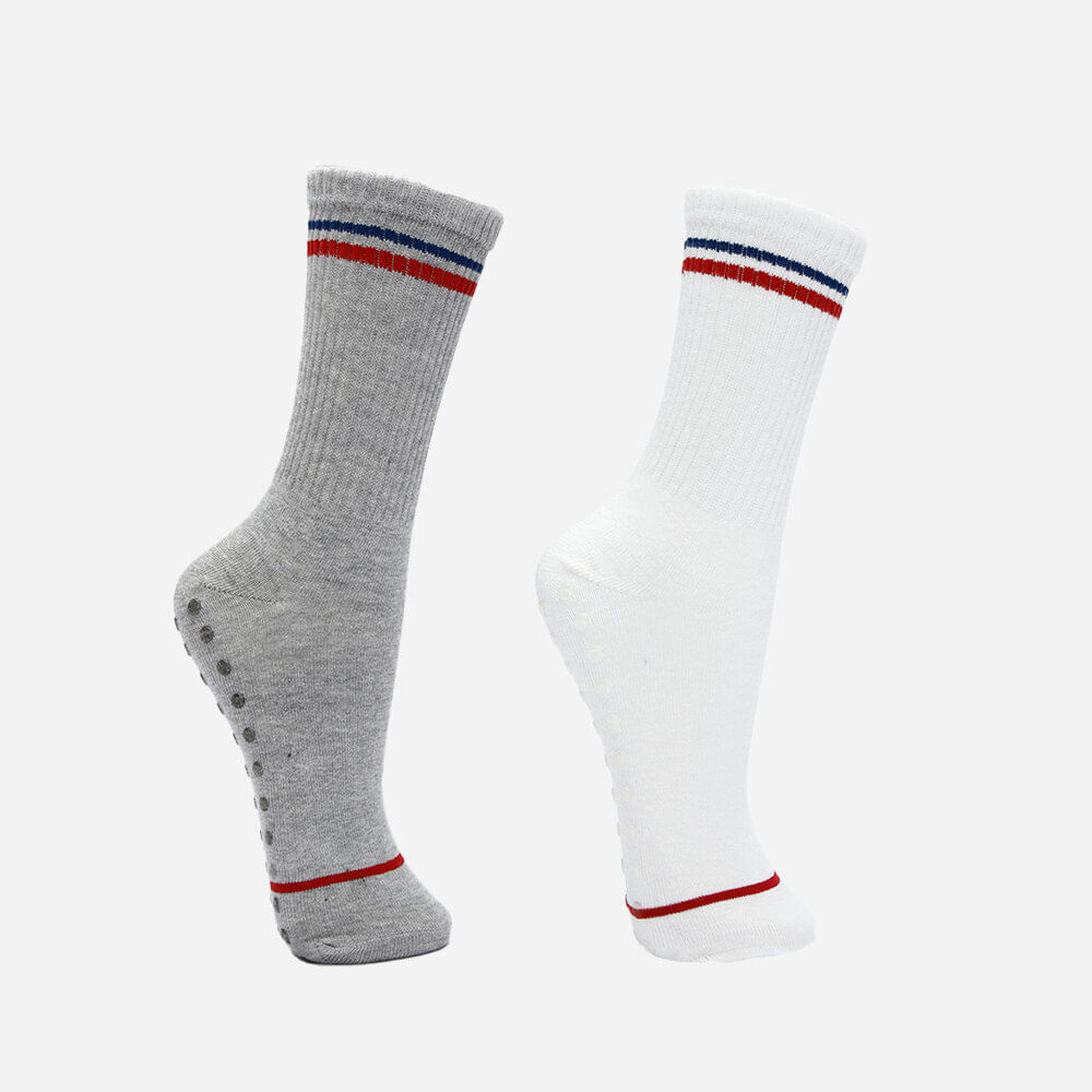 Kit de 2 meias cano alto college pilates com antiderrapante colorido