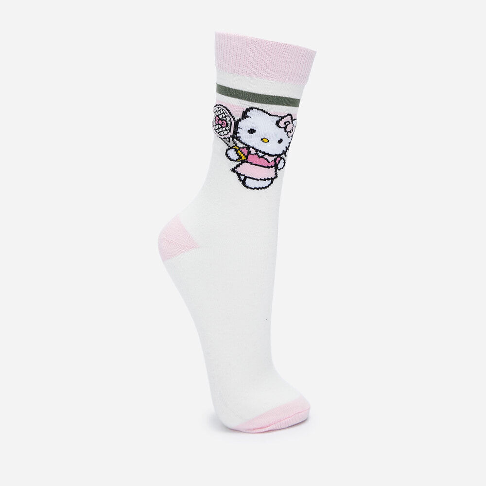 Meia cano alto hello kitty off white