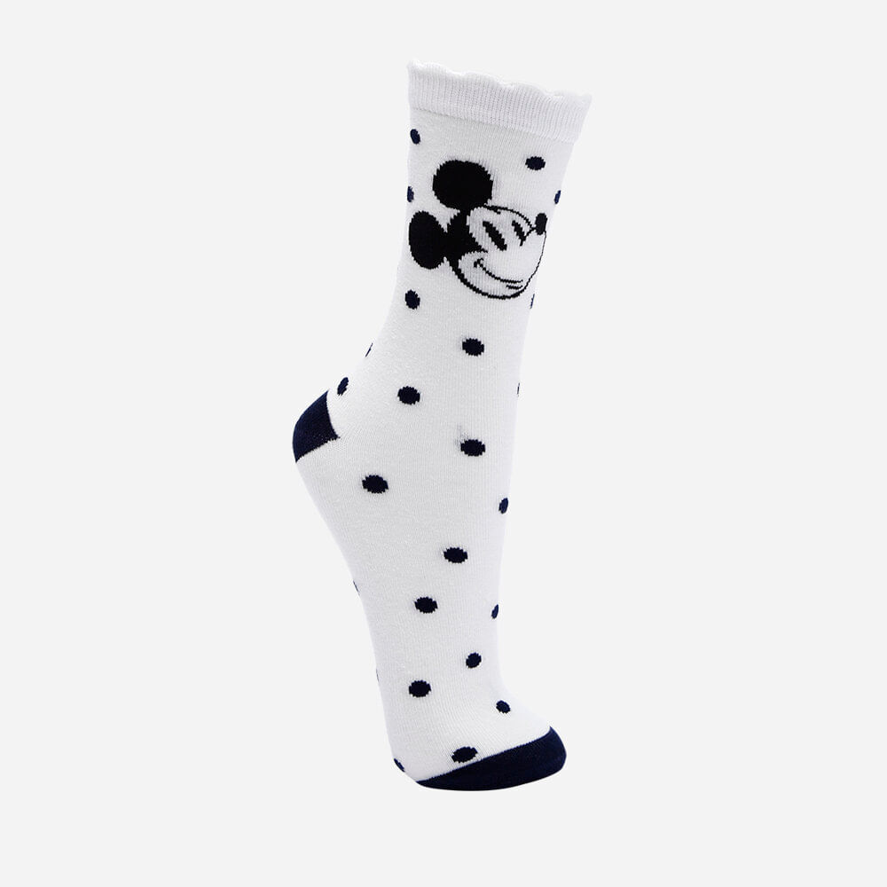 Meia cano alto poá mickey off white