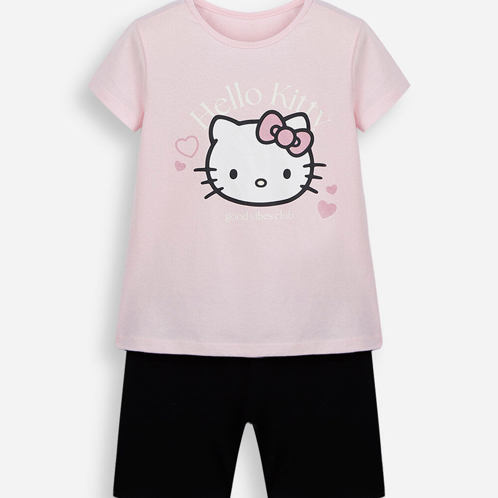 Conjunto curto infantil de algodão hello kitty rosa Conjunto curto infantil de algodão hello kitty rosa
