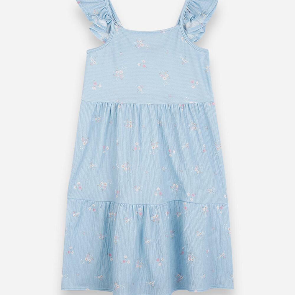 Vestido infantil com recortes e babados floral colorido Vestido infantil com recortes e babados floral colorido