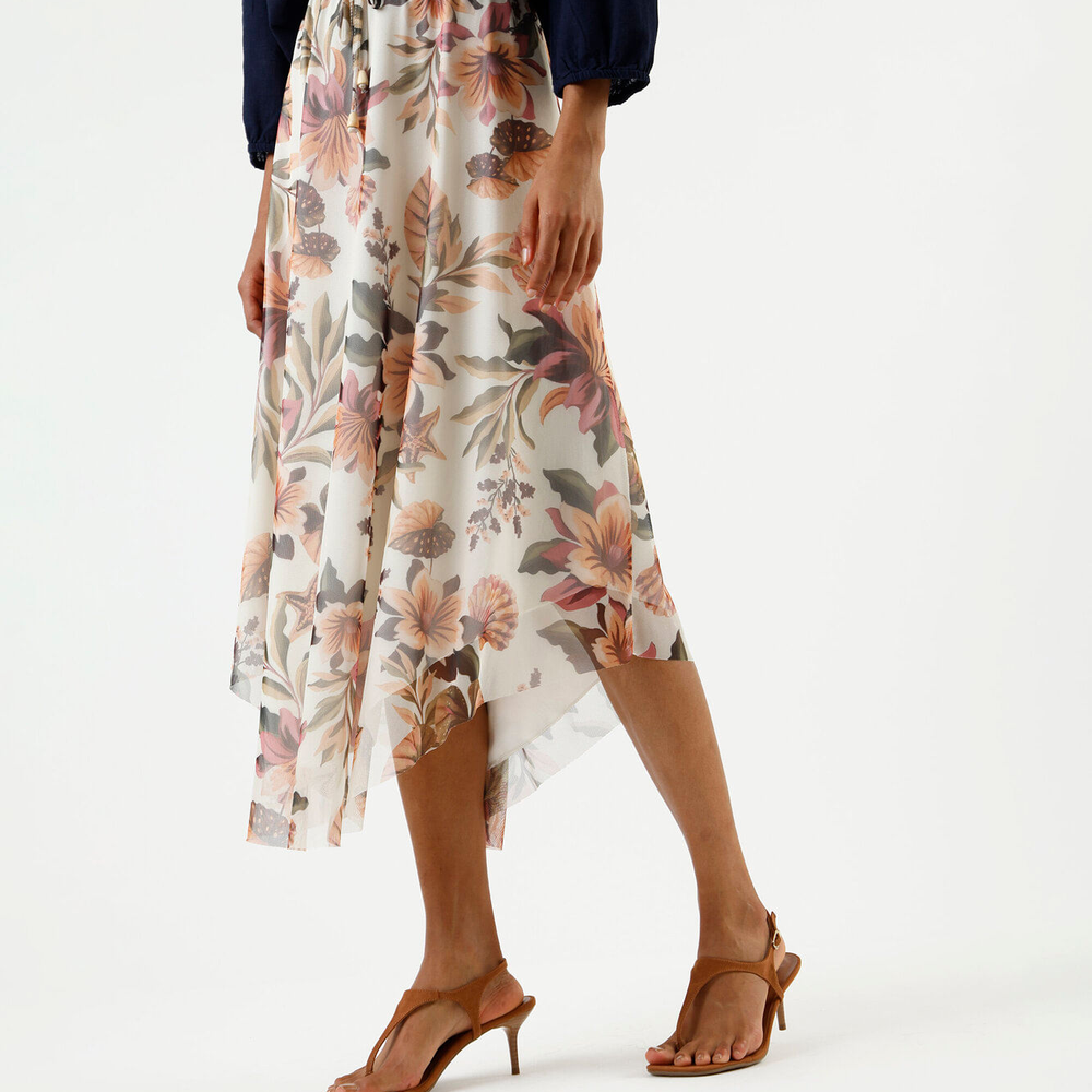 Saia midi feminina de tule floral amarela Saia midi feminina de tule floral amarela