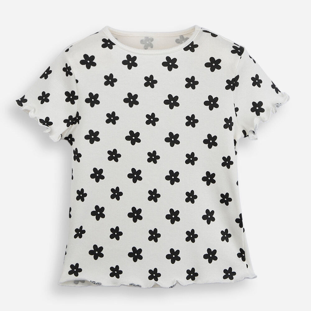 Blusa infantil canelada floral off white Blusa infantil canelada floral off white