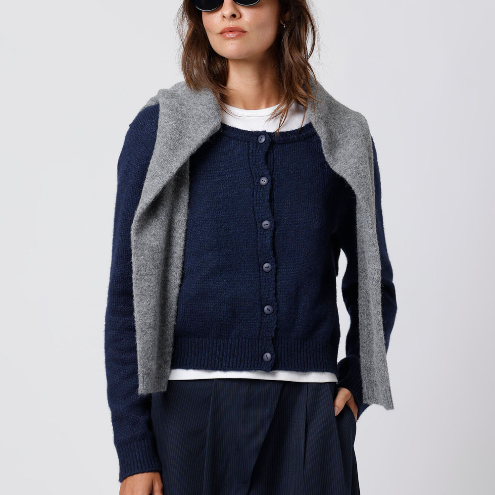 Cardigan feminino de tricot mindset azul Cardigan feminino de tricot mindset azul