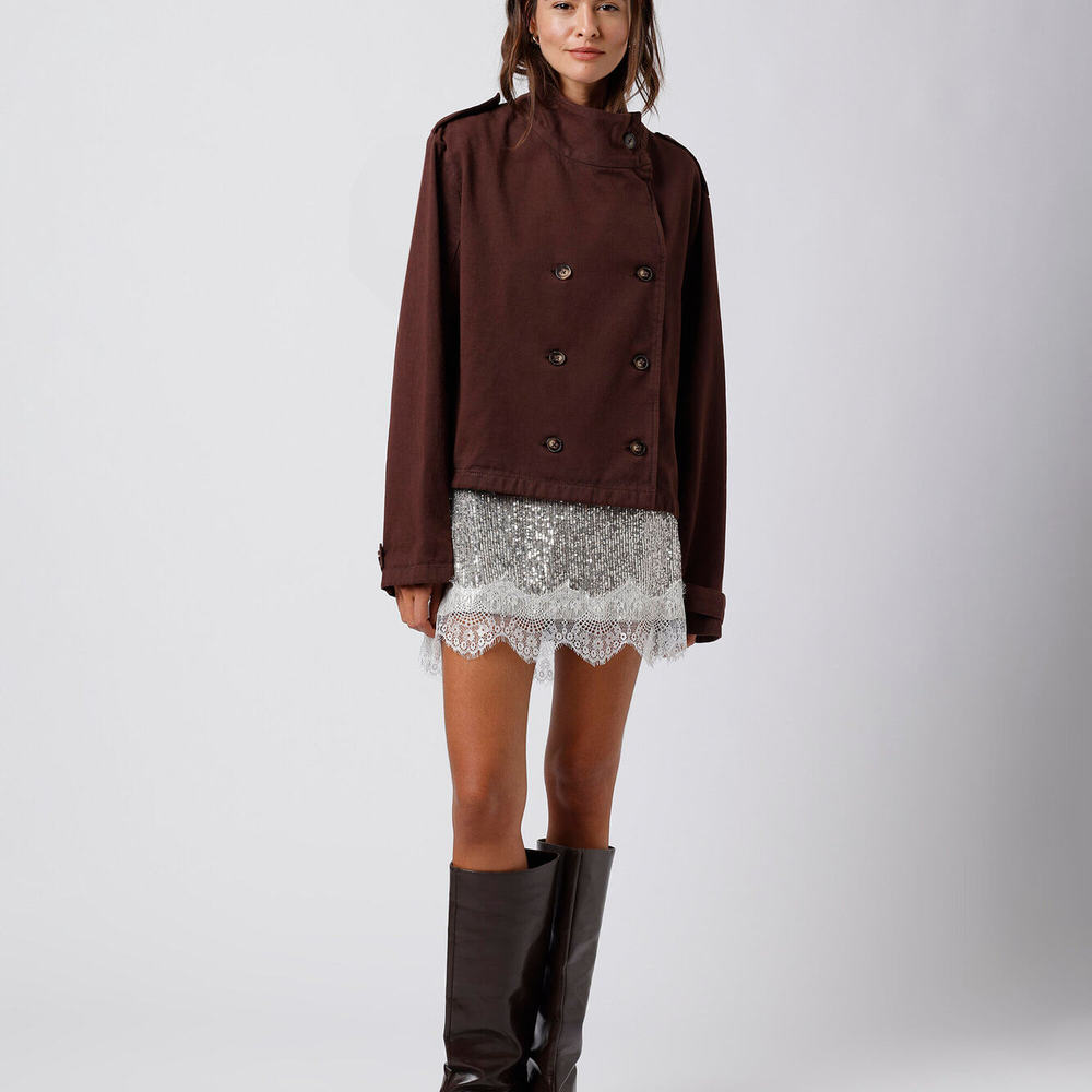 Casaco trench coat cropped feminino mindset marrom Casaco trench coat cropped feminino mindset marrom