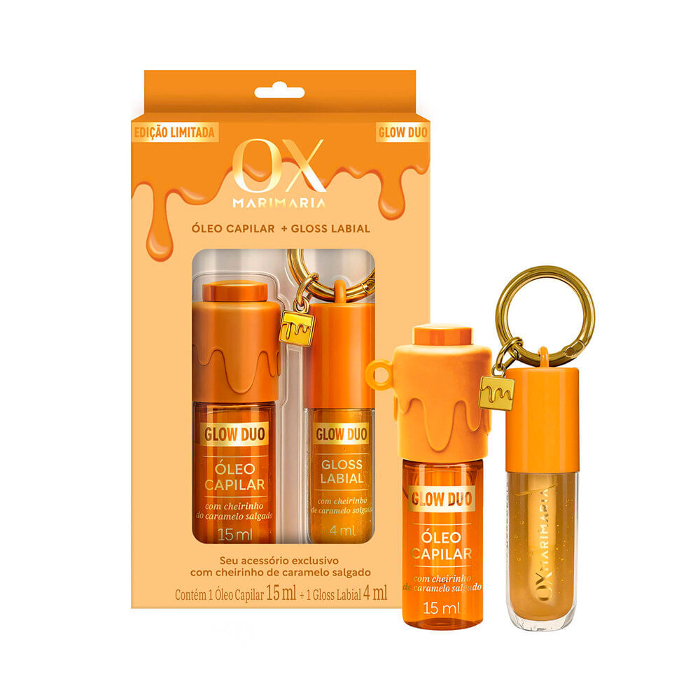 Kit ox espacial mari maria glow duo caramelo salgado óleo capilar 15ml e gloss 4ml