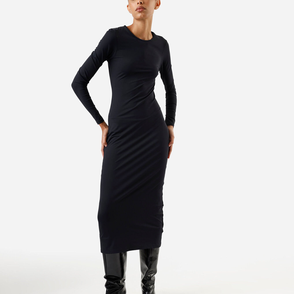 Vestido midi feminino de poliamida manga longa preto Vestido midi feminino de poliamida manga longa preto