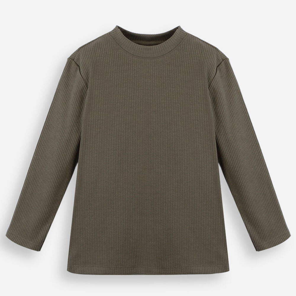 Camiseta infantil com algodão manga longa canelada verde Camiseta infantil com algodão manga longa canelada verde