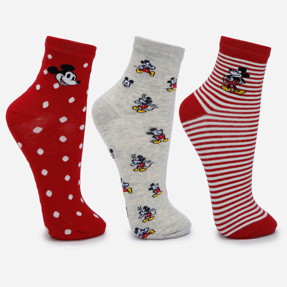 Kit de 3 meias cano médio feminina mickey mouse colorido Kit de 3 meias cano médio feminina mickey mouse colorido
