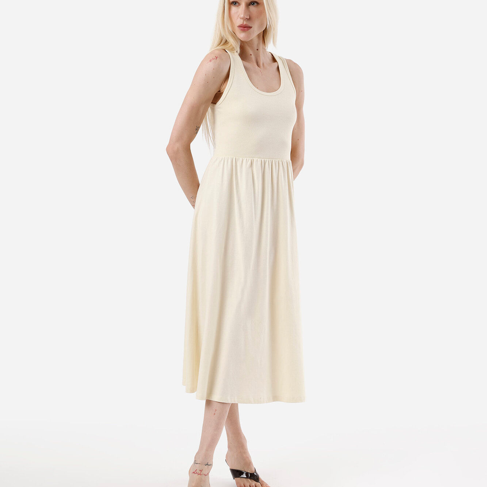 Vestido midi feminino de algodão amarelo Vestido midi feminino de algodão amarelo