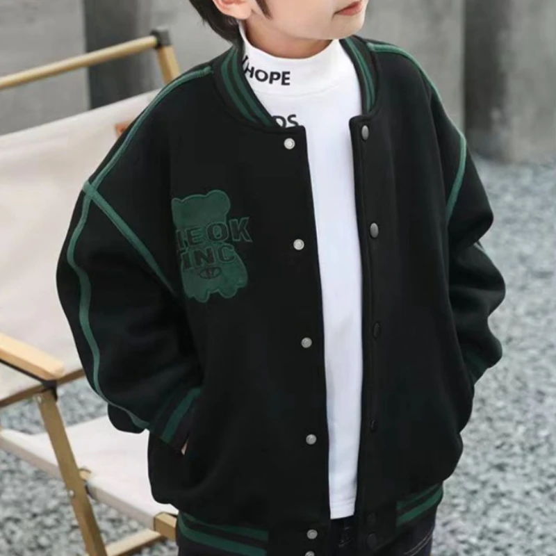 Boys' Fleece Lined Hooded Baseball Jacket 2025 Spring Fall Korean Style Hot Sale Youth Fashion Warm Coat for Boys Boys' Fleece Lined Hooded Baseball Jacket 2025 Spring Fall Korean Style Hot Sale Youth Fashion Warm Coat for Boys